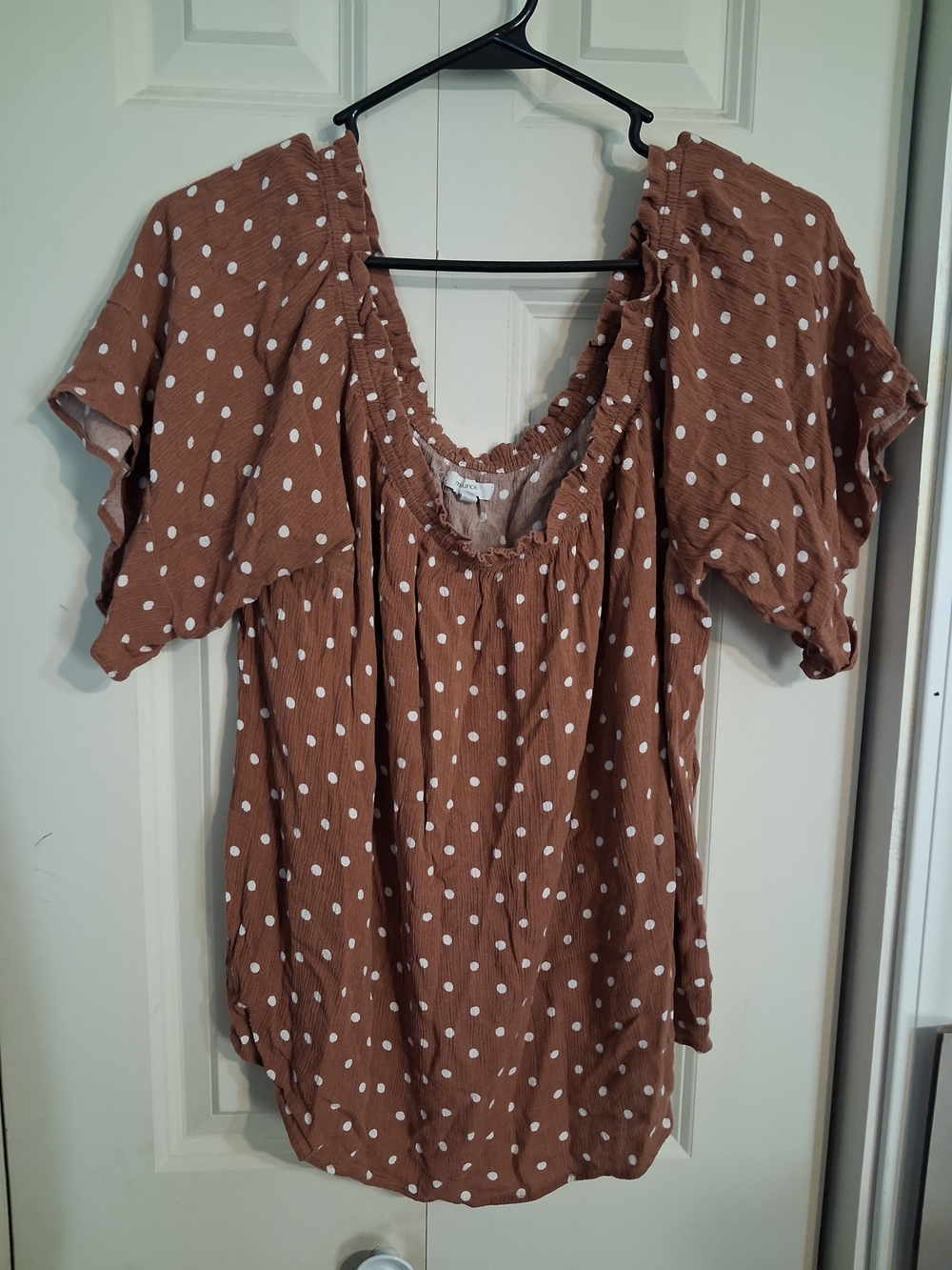 Maurices Brown Polka Dot Flutter Sleeve Peasant Top